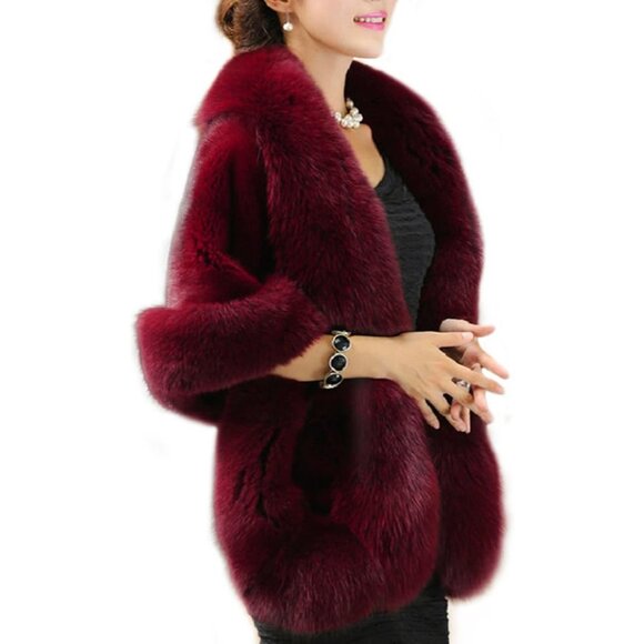 Old Dlrd Women's Winter Faux Fur Coat Wedding Bride Cloak Cape Shawl for Evening